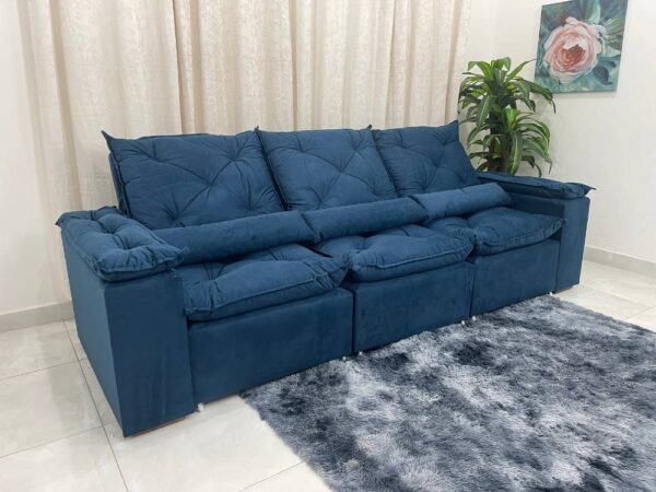 Sofá Retrátil Reclinável Brasão 2.70m- Azul Veludo