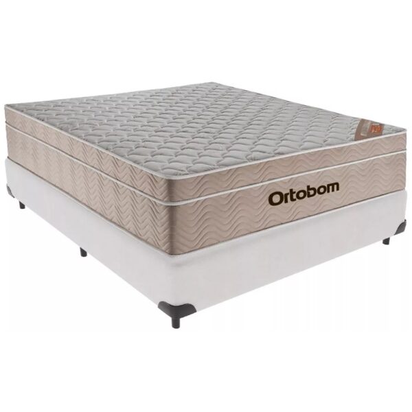 Colchão Casal Airtech Springpocket + Base Box Simples Corino Branco – ORTOBOM + BIOSTAR