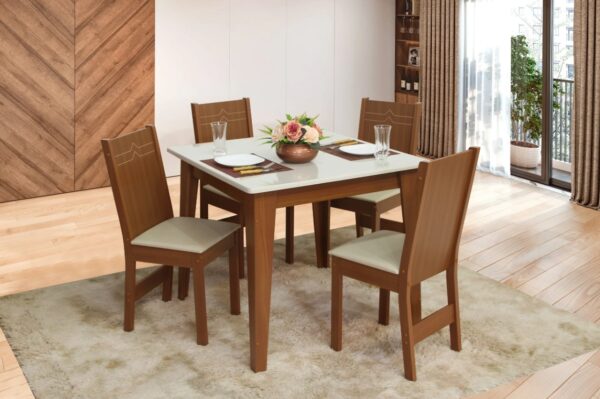 Mesa Giovana 90x90 c/4 Cadeiras Elane - Naturale/Off White