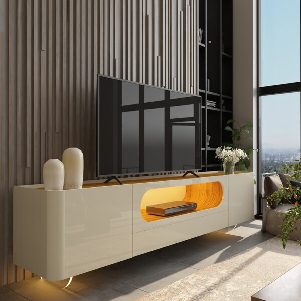Rack até 85" Nobre 210 (Pés de Vidro) Off White/Naturale - GELIUS