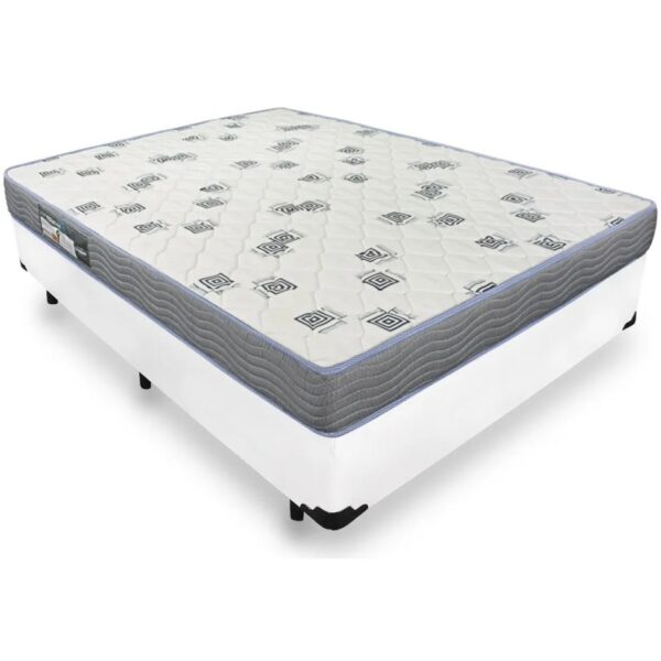 Colchão Casal Light D33 + Base Box Simples Corino Branco - ORTOBOM + BIOSTAR
