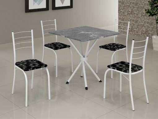 Conjunto Mesa Tubular Rio Branca com 4 cadeiras Tampo Granito Topázio - 0.70x0.70