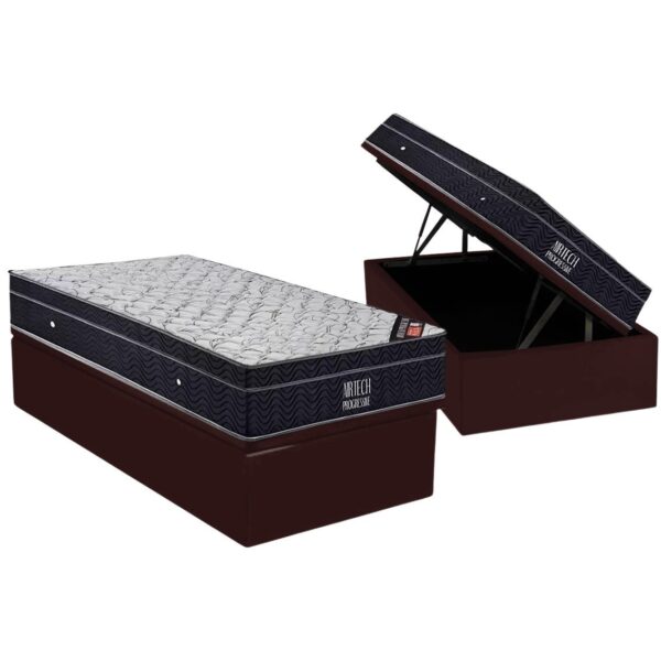 Colchão Solteiro Airtech Progressive D26 + Base Box Baú Biostar Marrom – ORTOBOM + BIOSTAR