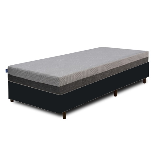 Colchão Solteiro D28/D40 Fit Visco + Base Box Simples Corino Preto – UMAFLEX + ALTO NÍVEL CAMAS E COLCHÕES
