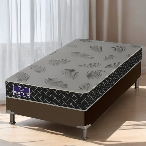 Colchão Solteiro Quality D20 12 cm 0,88 m + Base Box Simples Corino Marrom – ORTHOPRIME + BIOSTAR