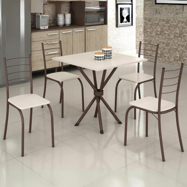 Mesa 4 Cadeiras Rio 75x75 Marrom/Off White - TEIXEIRA