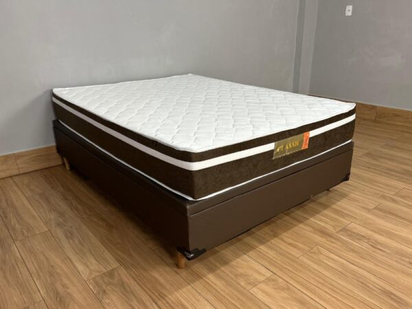Combo Base Baú Carioca + Colchão Bio Classic Molas Ensacadas Casal - Marrom Corino