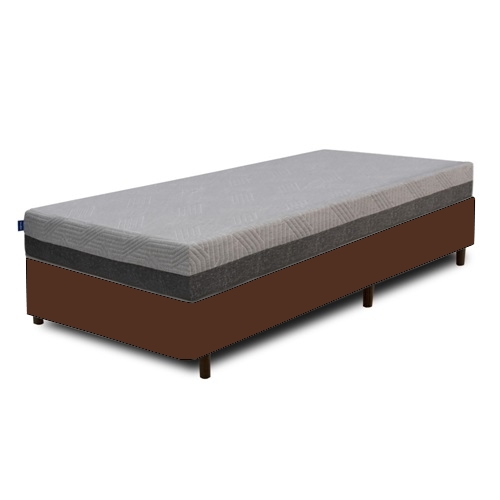Colchão Solteiro D28/D40 Fit Visco + Base Box Simples Corino Marrom – UMAFLEX + ALTO NÍVEL CAMAS E COLCHÕES