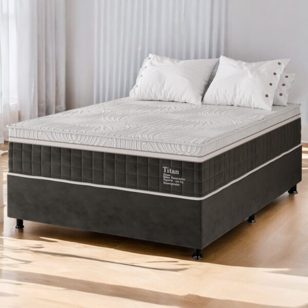 Colchão Casal Terapêutico Massageador Titan D28 + Base Box Simples Corino Preto – VIERO MÓVEIS + BIOSTAR