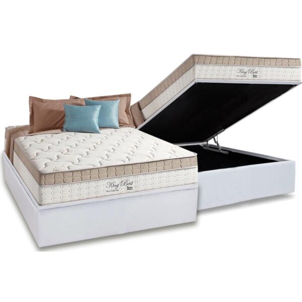 Colchão Casal King Best D28 + Base Box Baú Branco – ANJOS COLCHÕES + BIOSTAR