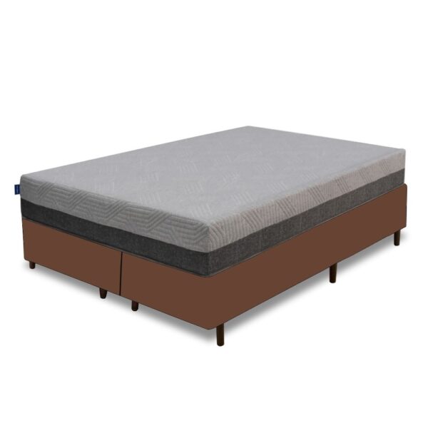 Colchão Queen D28/D40 Fit Visco + Base Box Simples Corino Marrom – UMAFLEX + ALTO NÍVEL CAMAS E COLCHÕES