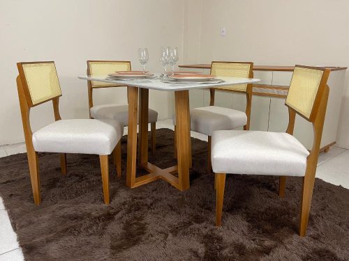 Mesa de Jantar Bali 1.20×0.80 Com 4 Cadeiras Grécia – Cinamomo/Off White