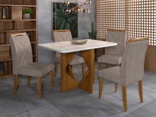 Mesa de Jantar Madri 1.20x0.80 Com 4 Cadeiras Califórnia - Cinamomo/Off white/Avelã
