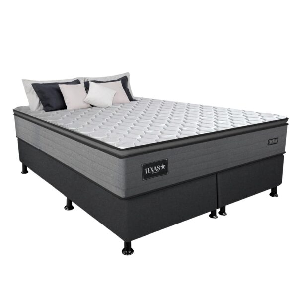 Colchão Queen Texas D28 + Base Box Simples Corino Preto – GAZIN COLCHÕES + ALTO NÍVEL CAMAS E COLCHÕES
