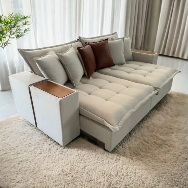 Sofá Cama Retrátil Tebas/Thebas/Gabriela 2,50 m Linho Cru 304/Corino Dalas – ZARAT ESTOFADOS