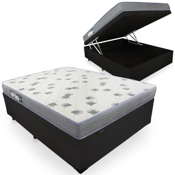 Colchão Casal Light D33 + Base Box Baú Preto - ORTOBOM + BIOSTAR