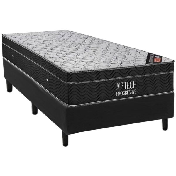 Colchão Solteiro Airtech Progressive + Base Box Simples Corino Preto – ORTOBOM + BIOSTAR