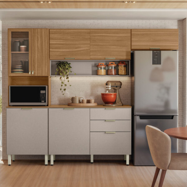 Cozinha Completa com Balcão Alba Amêndola/Nude Prime TX - DEMÓBILE