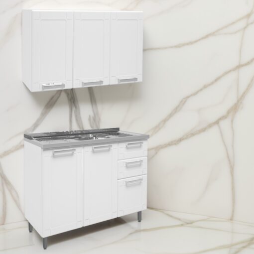 Armário Aéreo 3 Portas 6009590 + Balcão 2 Gavetas 6015590 Múltipla Branco - BERTOLINI