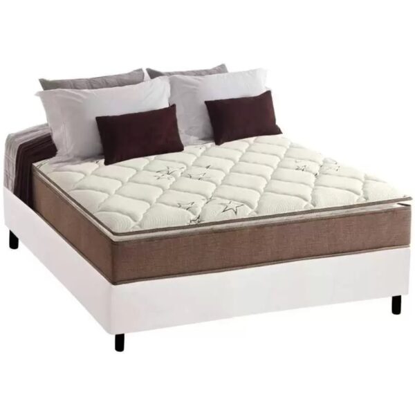 Colchão Casal Star Pillow In + Base Box Simples Corino Branco – ANJOS COLCHÕES + BIOSTAR