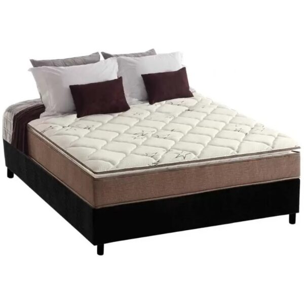 Colchão Casal Star Pillow In + Base Box Simples Corino Preto – ANJOS COLCHÕES + BIOSTAR