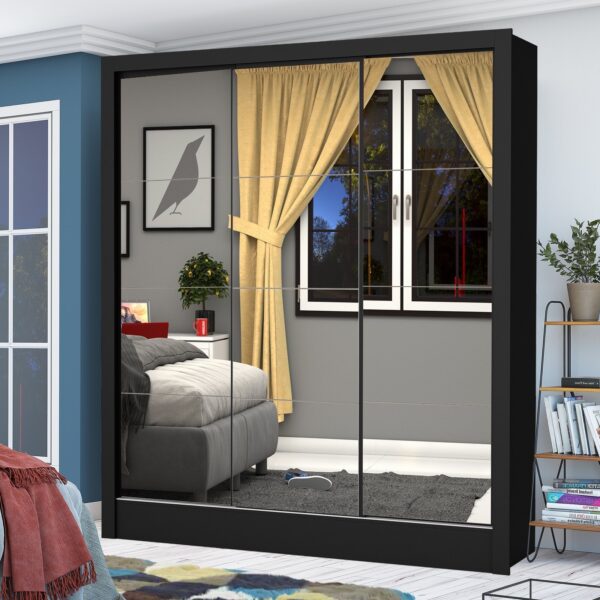 Guarda-Roupa Dubai/Santiago Premium(3 Portas espelhadas) 1,79 m Preto – CARIOCA MÓVEIS