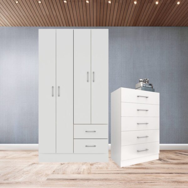 Guarda-Roupa 4 Portas Panamá 4002 + Cômoda 5 Gavetas Aruba Branco - FELLICCI