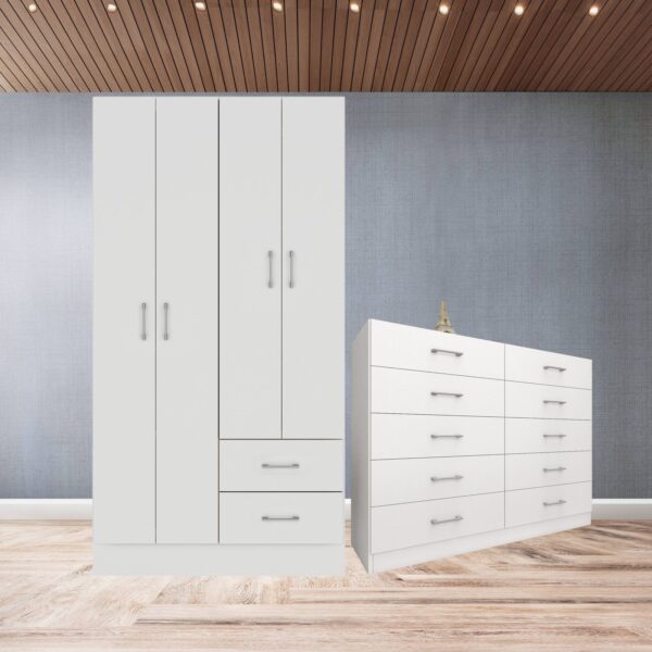 Guarda-Roupa 4 Portas Panamá 4002 + Cômoda 10 Gavetas Caribe Branco – FELLICCI