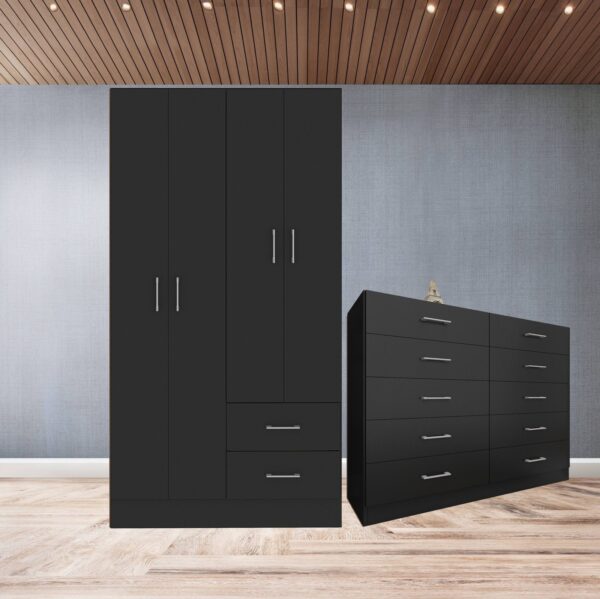 Guarda-Roupa 4 Portas Panamá 4002 + Cômoda 10 Gavetas Caribe Preto  – FELLICCI