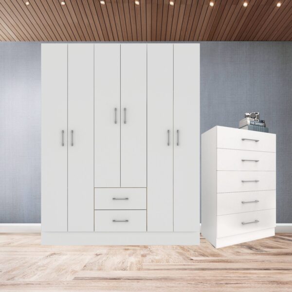 Guarda-Roupa 6 Portas Jamaica 6002 + Cômoda 5 Gavetas Aruba Branco – FELLICCI