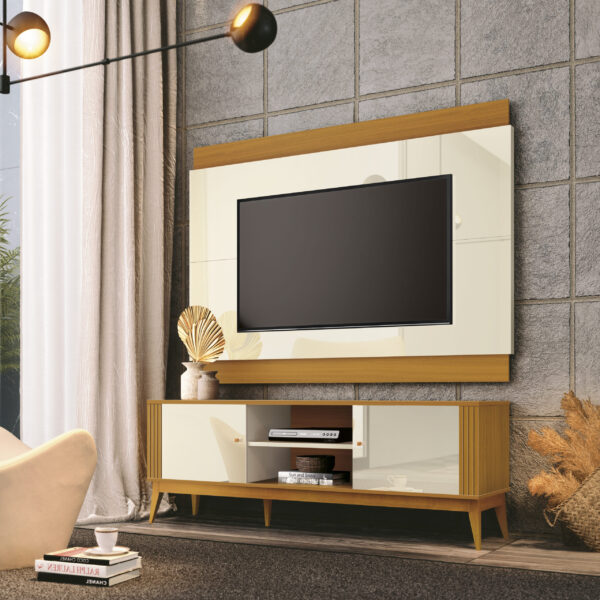 Painel + Rack até 60" Legacy 1.6 Off White/Cedro Natural - EDN MÓVEIS