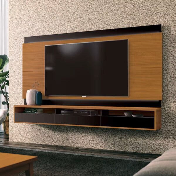 Painel até 75" Savoy 2.0 Cedro Natural/Preto - EDN MÓVEIS
