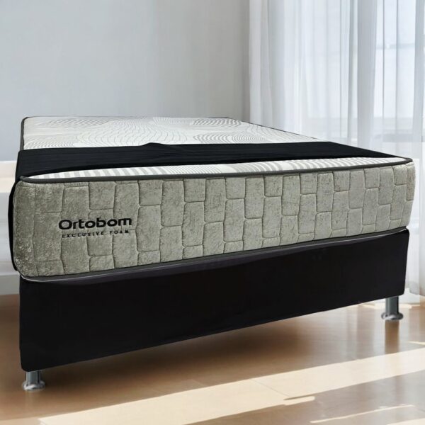 Colchão Casal Exclusive Foam D33 + Base Box Simples Corino Preto – ORTOBOM + BIOSTAR