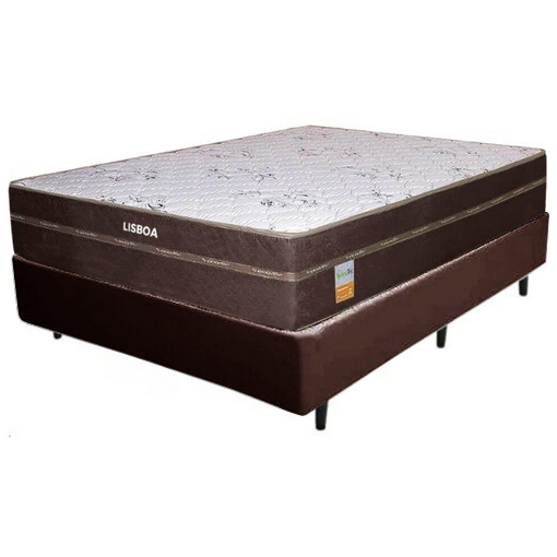 Colchão Casal Lisboa D28 + Base Box Simples Corino Marrom – ECOTEC + ALTO NÍVEL CAMAS E COLCHÕES
