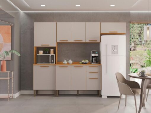 Cozinha Completa New Valência com Aéreo Triplo 4 peças - Cinamomo/Off White