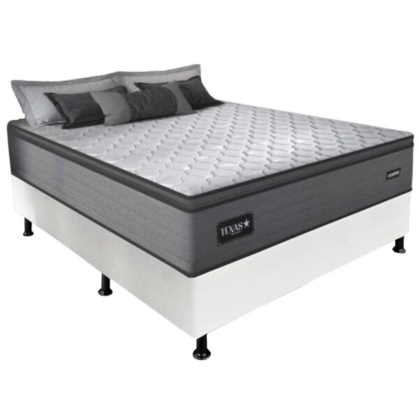 Colchão Casal Texas D28 + Base Box Simples Corino Branco – GAZIN COLCHÕES +  BIOSTAR