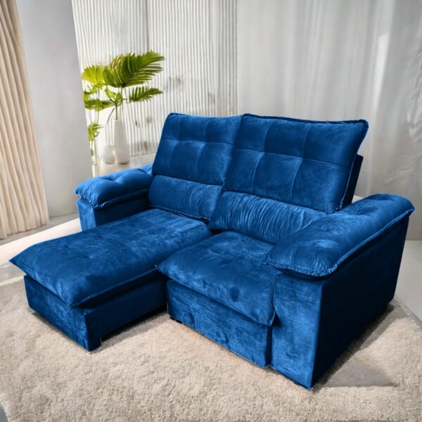 Sofá Retrátil e Reclinável Suíça 2,50 m Azul – LEO DECOR