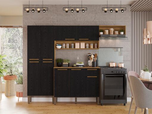 Cozinha Completa Madri 4 peças - Cinamomo/Preto