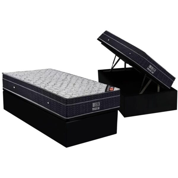 Colchão Solteiro Airtech Progressive D26 + Base Box Baú Biostar Preto – ORTOBOM + BIOSTAR