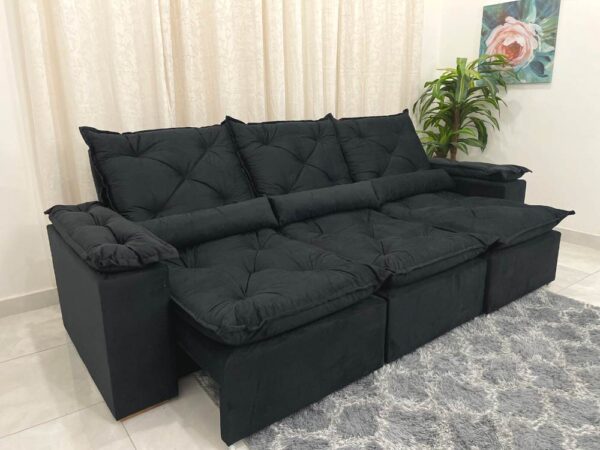 Sofá Retrátil Reclinável Brasão 2.70m- Preto Veludo
