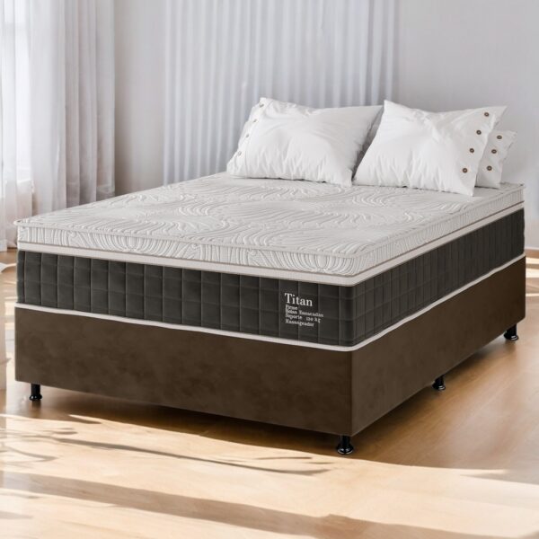 Colchão Casal Terapêutico Massageador Titan D28 + Base Box Simples Corino Marrom – VIERO MÓVEIS + BIOSTAR