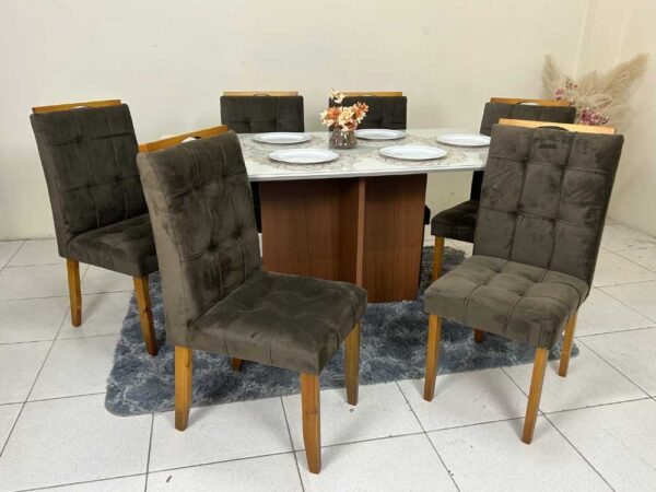 Mesa de Jantar Helo 1.60×0.90 Com 6 Cadeiras Londres - Mel/Off White/Marrom