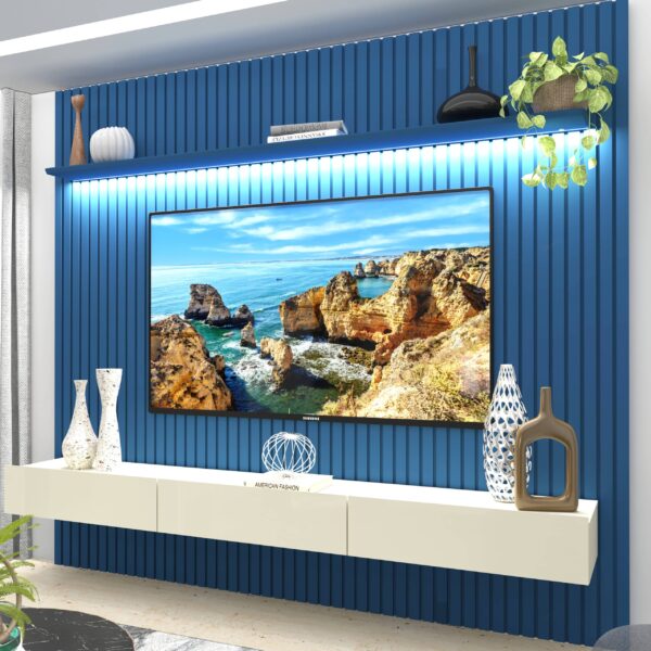 Home até 85" Nobre Ripado 230(Com Nicho) Azul/Off White - GELIUS