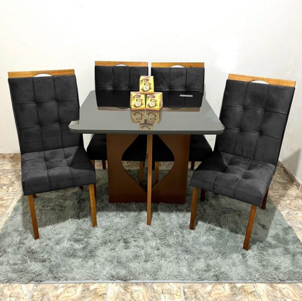 Mesa Madri 90x90 Cinamono/Preto com 4 Cadeiras Sophia/Capri Veludo Preto – MINASPLAC + WM DECOR
