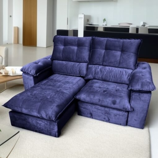 Sofá Retrátil e Reclinável Suíça 2,50 m Azul – LEO DECOR