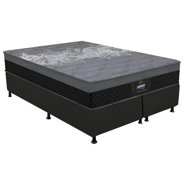 Colchão Queen New York + Base Box Simples Corino Preto – GAZIN + ALTO NÍVEL