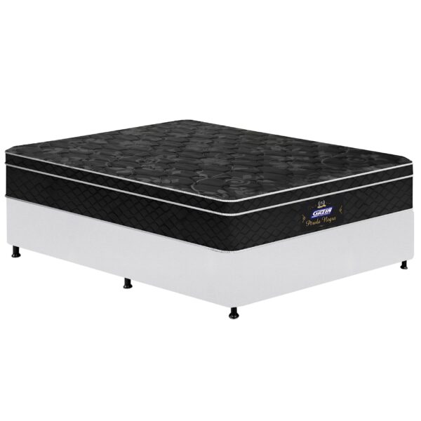 Colchão Casal Pérola Negra D33 + Base Box Simples Corino Branco – GAZIN COLCHÕES + BIOSTAR