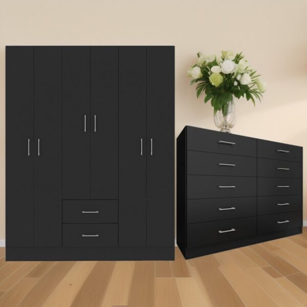 Guarda-Roupa 6 Portas Jamaica 6002 + Cômoda 10 Gavetas Caribe Preto – FELLICCI