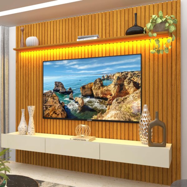 Home até 85" Nobre Ripado 230(Com Nicho) Naturale/Off White - GELIUS