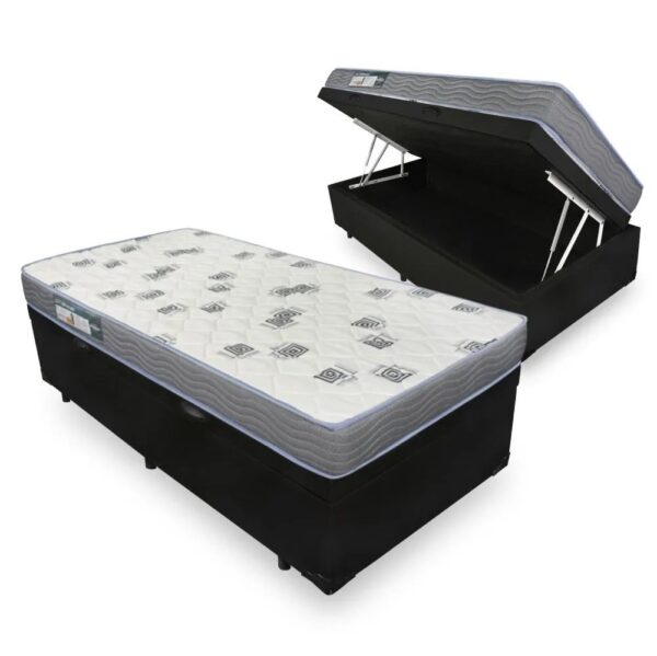 Colchão Solteiro Light D33 + Base Box Baú Preto - ORTOBOM + BIOSTAR